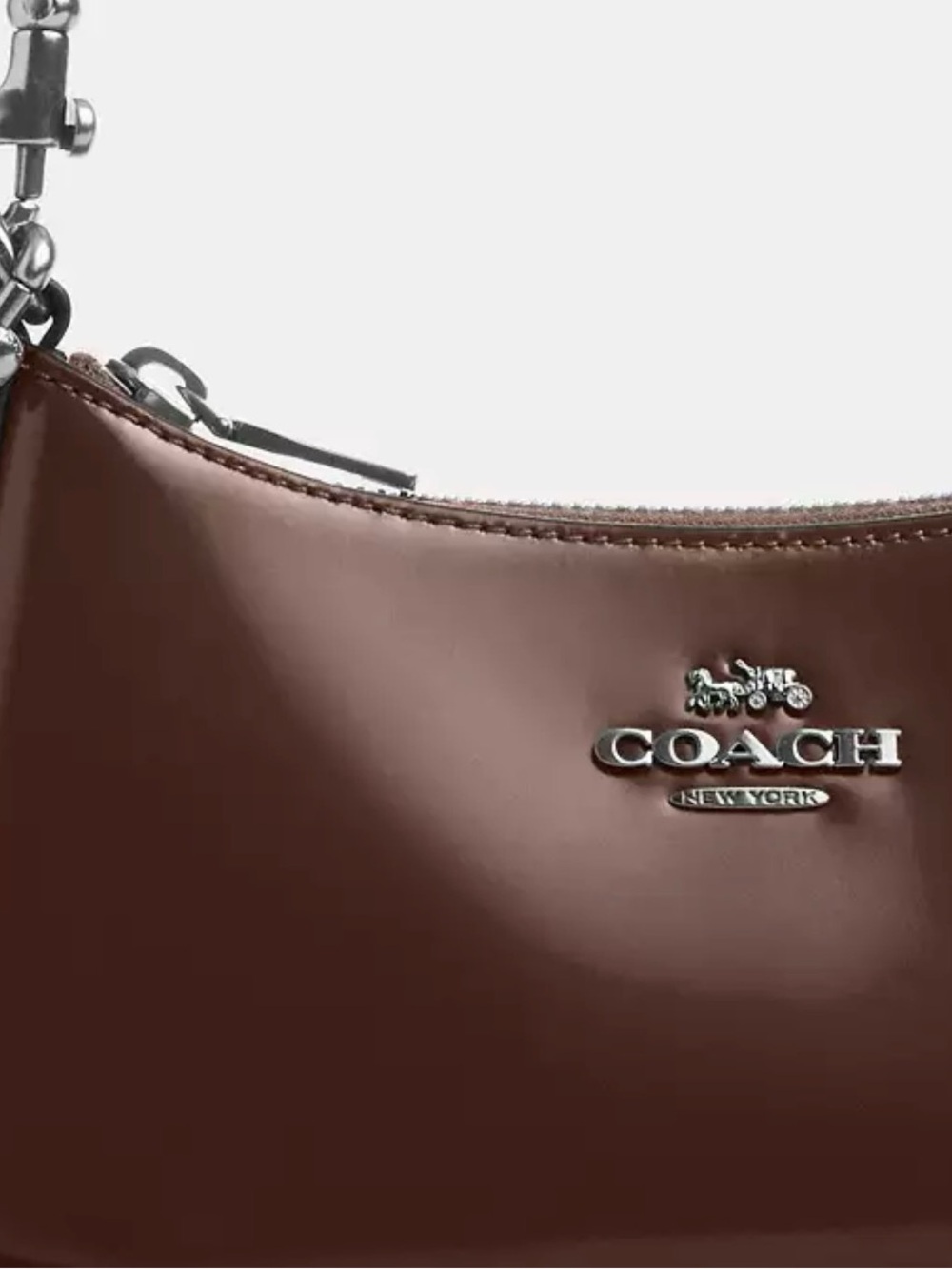 NWT Coach Brown Patent Leather Shoulder Bag with Silver Hardware - Picture 5 of 16